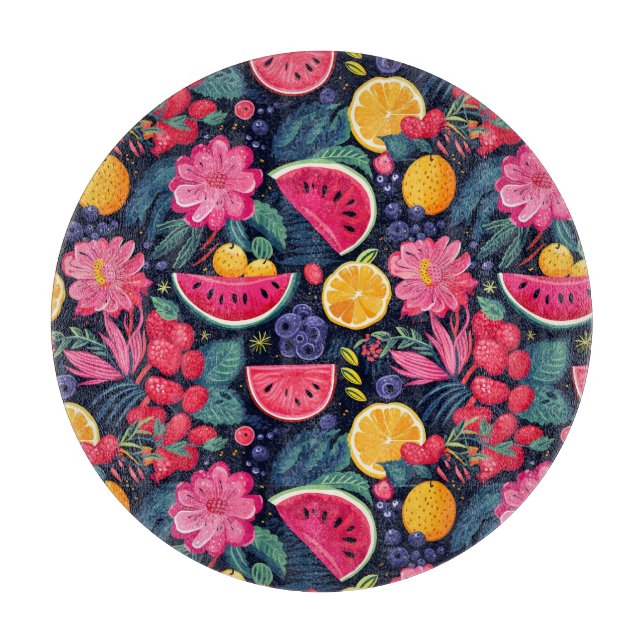 Tropical Fruits and Flowers Cutting Board (Front)