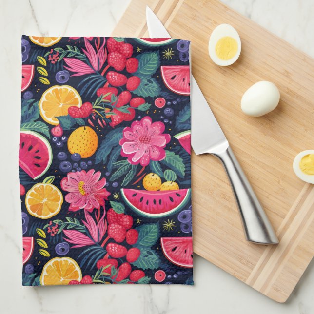 Tropical Fruits and Flowers Kitchen Towel (Quarter Fold)