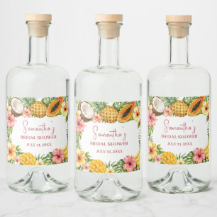 Tropical Fruits Coconut Hawaiian Bridal Shower Liquor Bottle Label