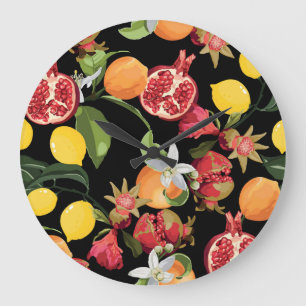 Tropical Fruits: Exotic Seamless Background Large Clock