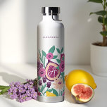 Tropical Fruits, Fig Wildflower Botanical Monogram Water Bottle<br><div class="desc">The design features our beautiful blooming citrus tropical fruit with vibrant lemons, figs, and oranges blended into our botanical florals in bright yellow, pink, deep violet, and green foliage. The botanical citrus floral garden wraps around the bottom tumbler to create a blossoming floral garden, personalized with a name and monogram....</div>