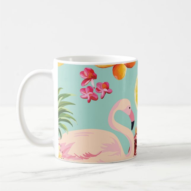 Tropical Fruits Flamingo Vintage Pattern Coffee Mug (Left)