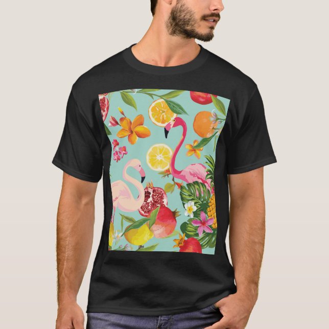 Tropical Fruits Flamingo Vintage Pattern T-Shirt (Front)
