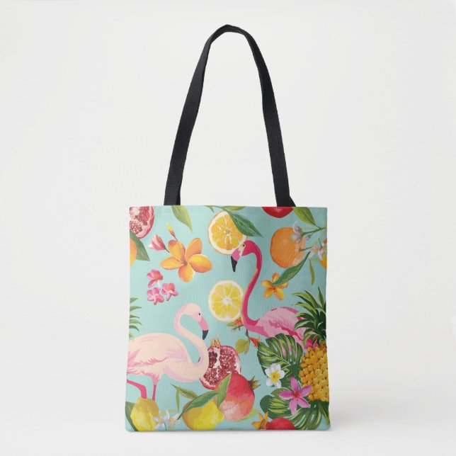 Tropical Fruits Flamingo Vintage Pattern Tote Bag (Front)
