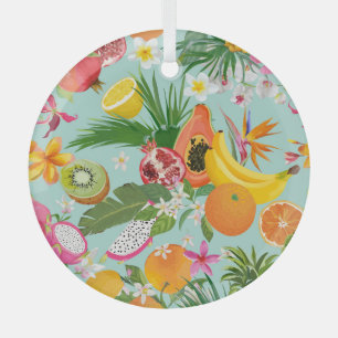 Tropical fruits, flowers: vintage background. glass ornament