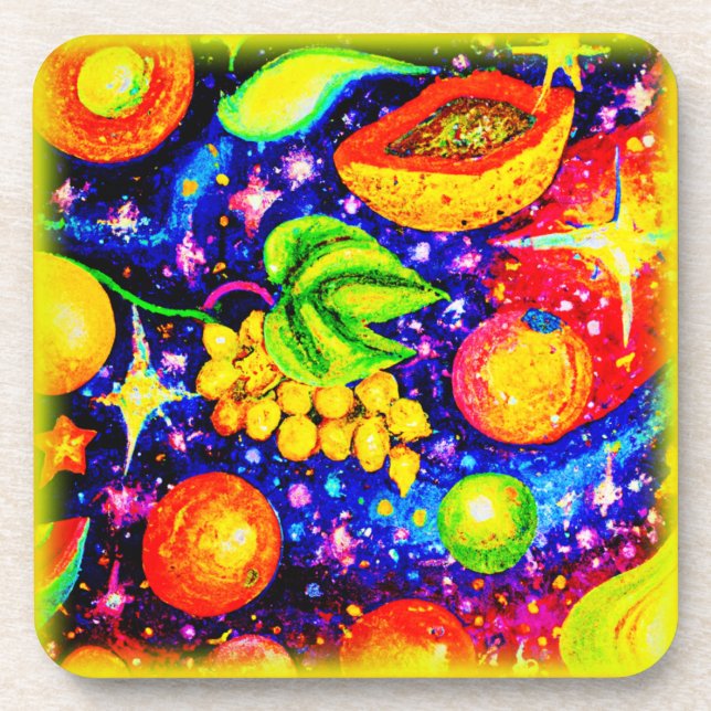 Tropical Fruits in the Sky. Buy Now Coaster (Front)