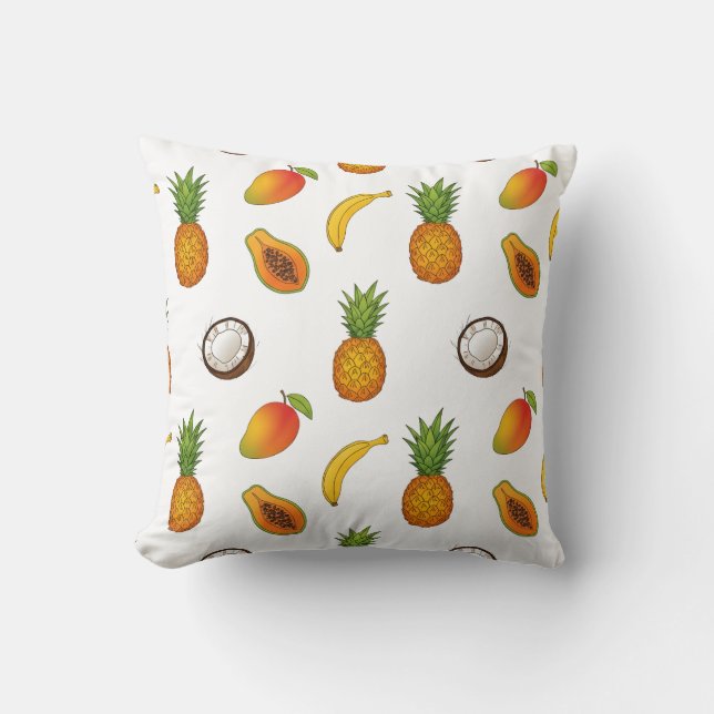 Tropical Fruits Pattern – Exotic Summer Design Throw Pillow (Front)