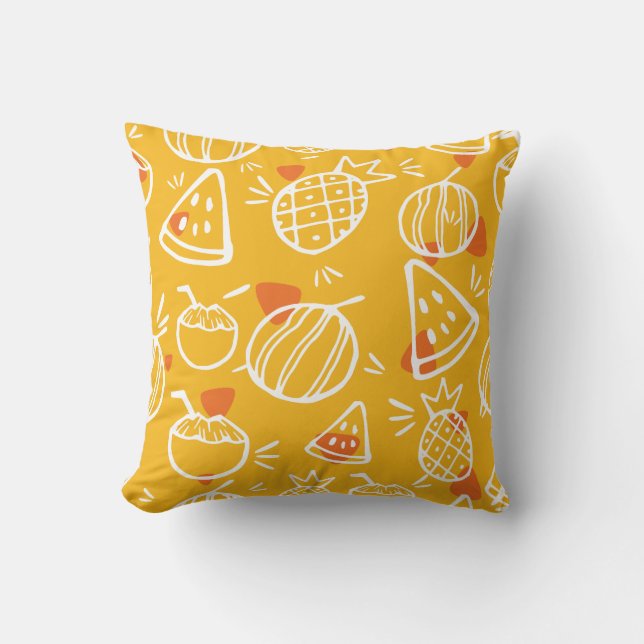 Tropical fruits, pineapple and watermelon pictures throw pillow (Front)