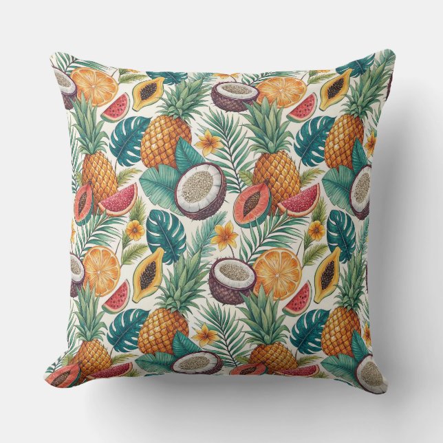 Tropical Fruits - Pineapples & Melon Summer Design Throw Pillow (Front)