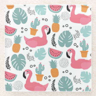 Tropical fruits: repeating pattern. glass coaster