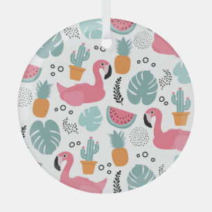 Tropical fruits: repeating pattern. glass ornament