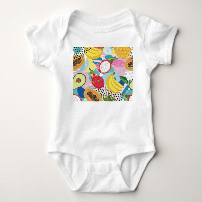 Tropical Fruits, Seamless Vintage Pattern. Baby Bodysuit (Front)