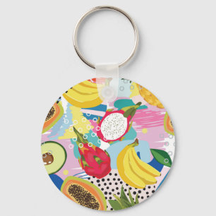 Tropical Fruits, Seamless Vintage Pattern. Keychain