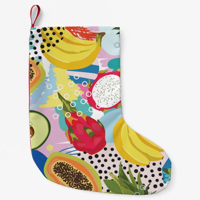 Tropical Fruits, Seamless Vintage Pattern. Small Christmas Stocking (Front)