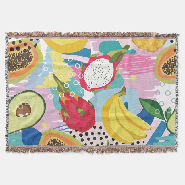 Tropical Fruits, Seamless Vintage Pattern. Throw Blanket (Front)