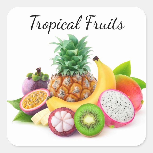 Tropical fruits square sticker (Front)