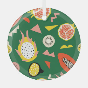 Tropical fruits: vibrant seamless pattern. glass ornament