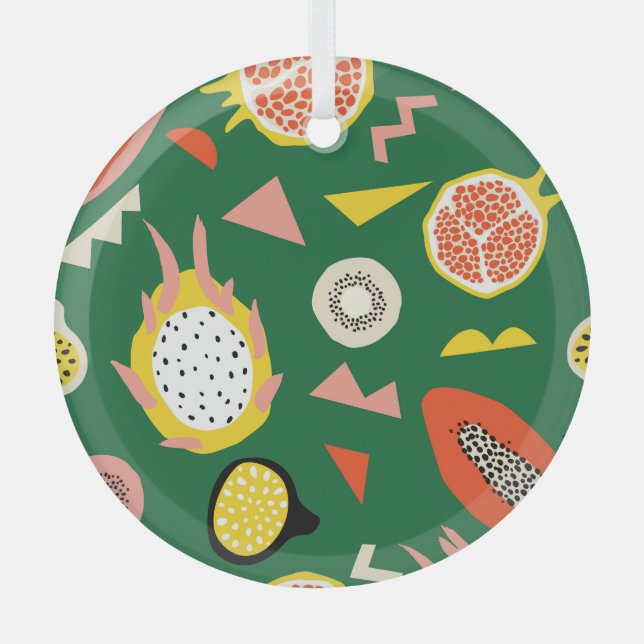Tropical fruits: vibrant seamless pattern. glass ornament (Front)