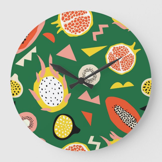 Tropical fruits: vibrant seamless pattern. large clock (Front)