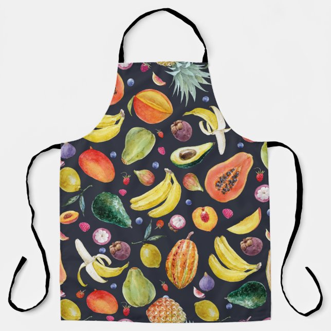 Tropical Fruits: Watercolor Multifruit Pattern. Apron (Front)