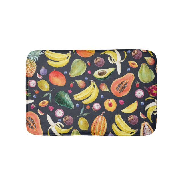 Tropical Fruits: Watercolor Multifruit Pattern. Bath Mat (Front)