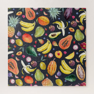 Tropical Fruits: Watercolor Multifruit Pattern. Jigsaw Puzzle