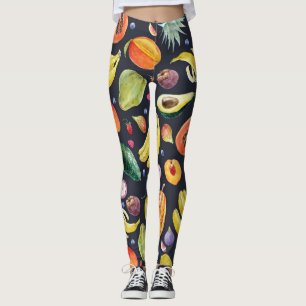 Tropical Fruits: Watercolor Multifruit Pattern. Leggings