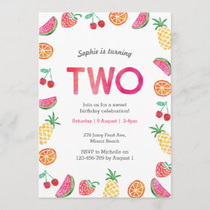 Tropical fruity Pink Birthday Invitation