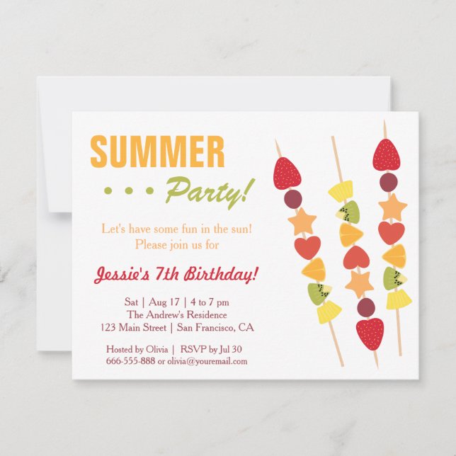 Tropical Fruity Summer Birthday Party Invitation (Front)