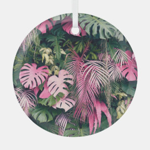 Tropical Full Background Trees Glass Ornament