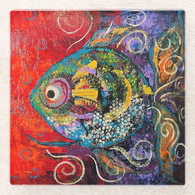 Tropical Fun Fish Glass Coaster  (Front)