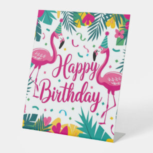 Tropical Fun Flamingo Birthday Design Pedestal Sign