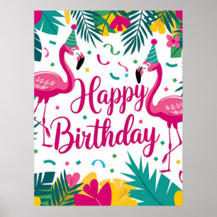 Tropical Fun Flamingo Birthday Design Poster