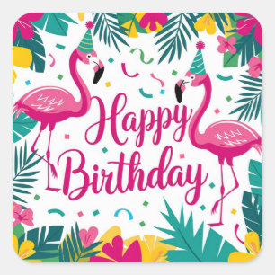 Tropical Fun Flamingo Birthday Design Square Sticker