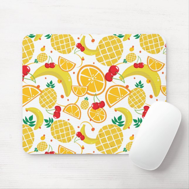 Tropical Fun Fruit Banana Cherry Pineapple Oranges Mouse Pad (With Mouse)