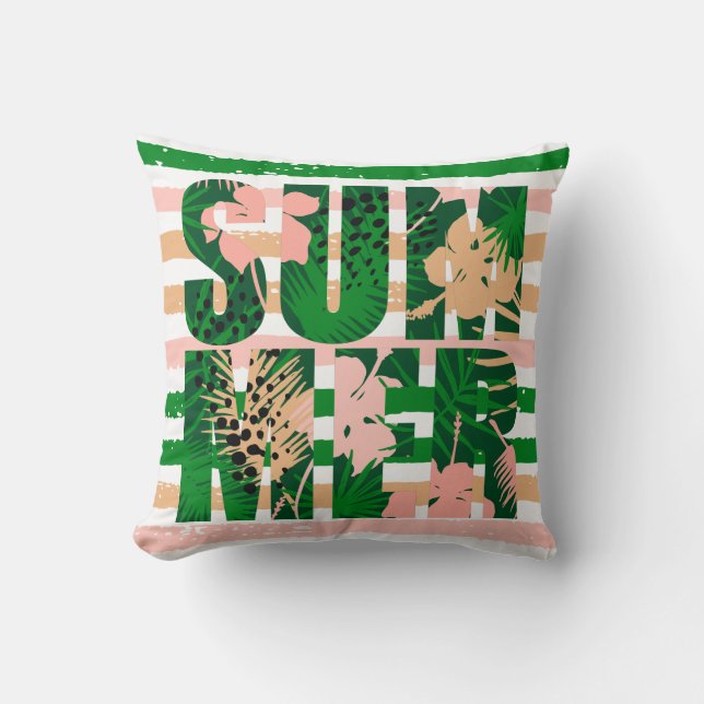 Tropical Fun Summer Stripes Throw Pillow (Front)