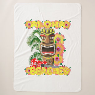 Tropical Funny Aloha Beaches Hawaiian Tiki Sherpa Blanket