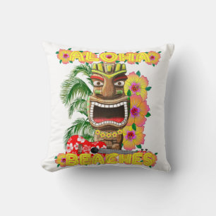 Tropical Funny Aloha Beaches Hawaiian Tiki Throw Pillow