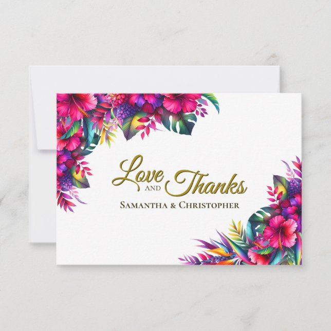 Tropical Garden Colourful Love & Thanks Wedding Thank You Card (Front)