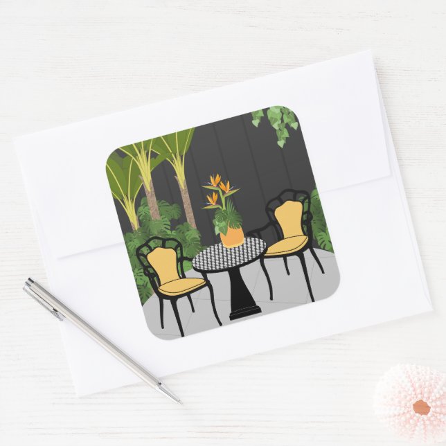 Tropical Garden Courtyard Square Sticker (Envelope)