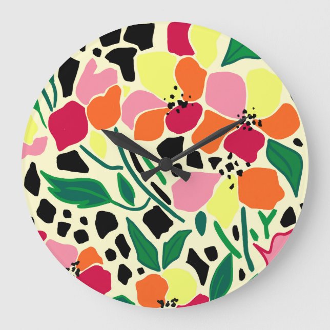 Tropical Garden Dots Large Clock (Front)