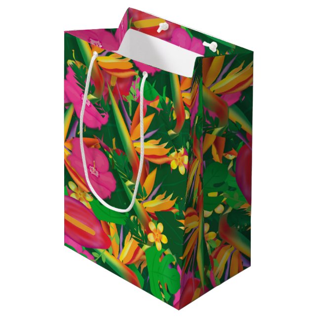 Tropical Garden Floral Leaves Luau Party Gift Bag (Front Angled)