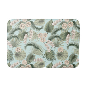Tropical Garden Floral Orchid & Palm Pattern Bath Mat
