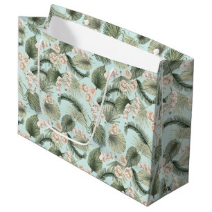 Tropical Garden Floral Orchid & Palm Pattern Large Gift Bag