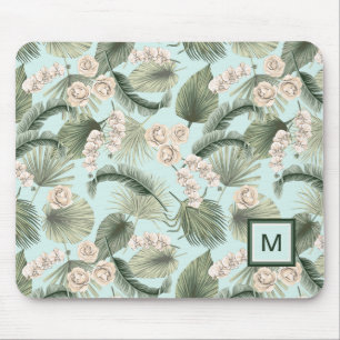 Tropical Garden Floral Orchid & Palm Pattern Mouse Pad