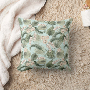 Tropical Garden Floral Orchid & Palm Pattern Throw Pillow