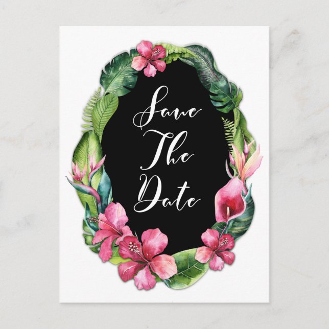 Tropical Garden Flowers & Leaves Save the Date Announcement Postcard (Front)