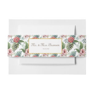 Tropical Garden Gold Foil Wedding Custom Monogram Invitation Belly Band