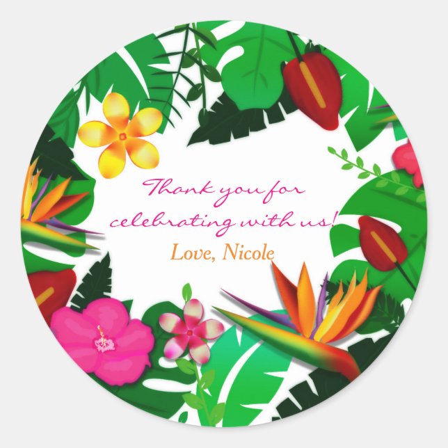 Tropical Garden Leaves & Flowers Favour Stickers (Front)