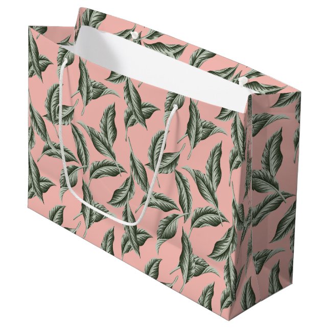 Tropical Garden Leaves Pattern Large Gift Bag (Front Angled)